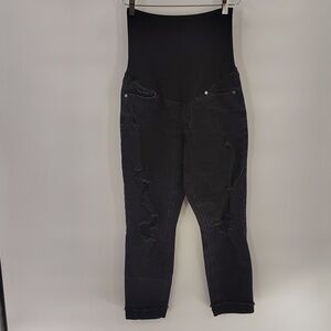 SAVI PARKER MATERNITY JEANS Size Medium Distressed Black Stretch